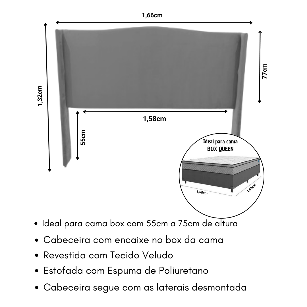 Cabeceira Estofada com Abas Queen 1,58m Cor Grafite (luna) - 2