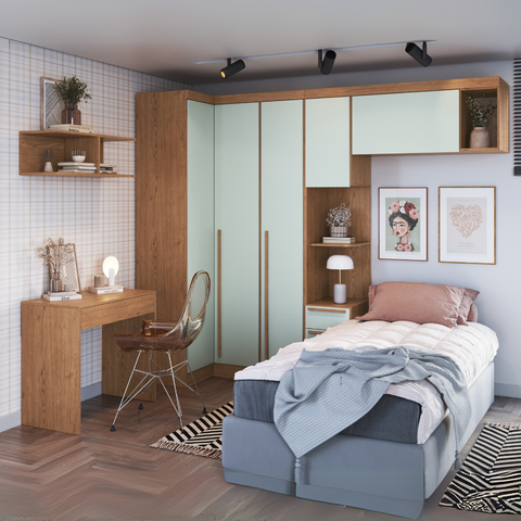 Guarda-Roupa Solteiro Modulado 6 Peças Infinity Verde/Cedro/Pistache