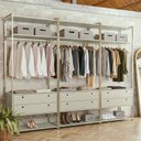 Ver imagem 1 de Guarda-Roupa Closet Modulado Casal 6 Gavetas 3 Cabideiros Estrutura Metálica 250cm Off White
