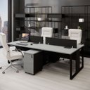 Ver imagem 1 de Mesa Dupla 2,40m P/ 4 Pessoas C/ 2 Gav. e Divisória Cs Pr F5 Cor:cinza Sagrado com Preto
