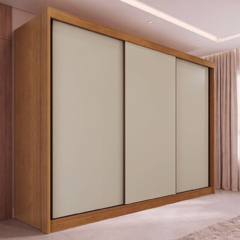Guarda-Roupa Casal com 3 Portas de Correr e 6 Gavetas Multimóvei Crnvh-GRP138 Cinamomo/Bege