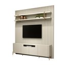 Ver imagem 3 de Rack com Prateleira Suspensa 240cm e Painel Ripado 100% Mdf Cor:luna com Dourado