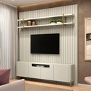 Ver imagem 1 de Rack com Prateleira Suspensa 240cm e Painel Ripado 100% Mdf Cor:luna com Dourado