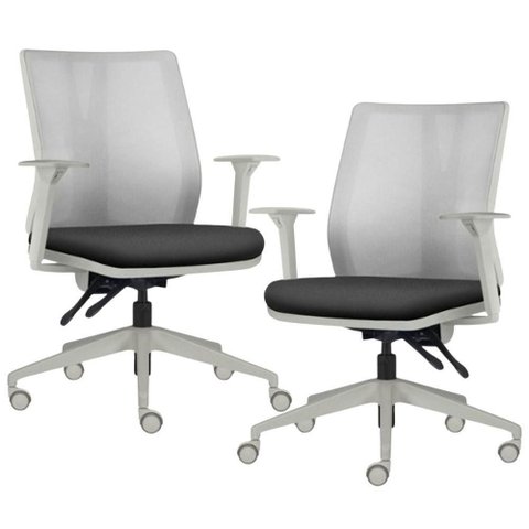Kit 2 Cadeiras de Escritório Giratória Diretor Flow F02 Base Cinza Crepe Preto - Lyam Decor