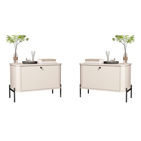 Conjunto de Mesa de Cabeceira Solar Off White Preto