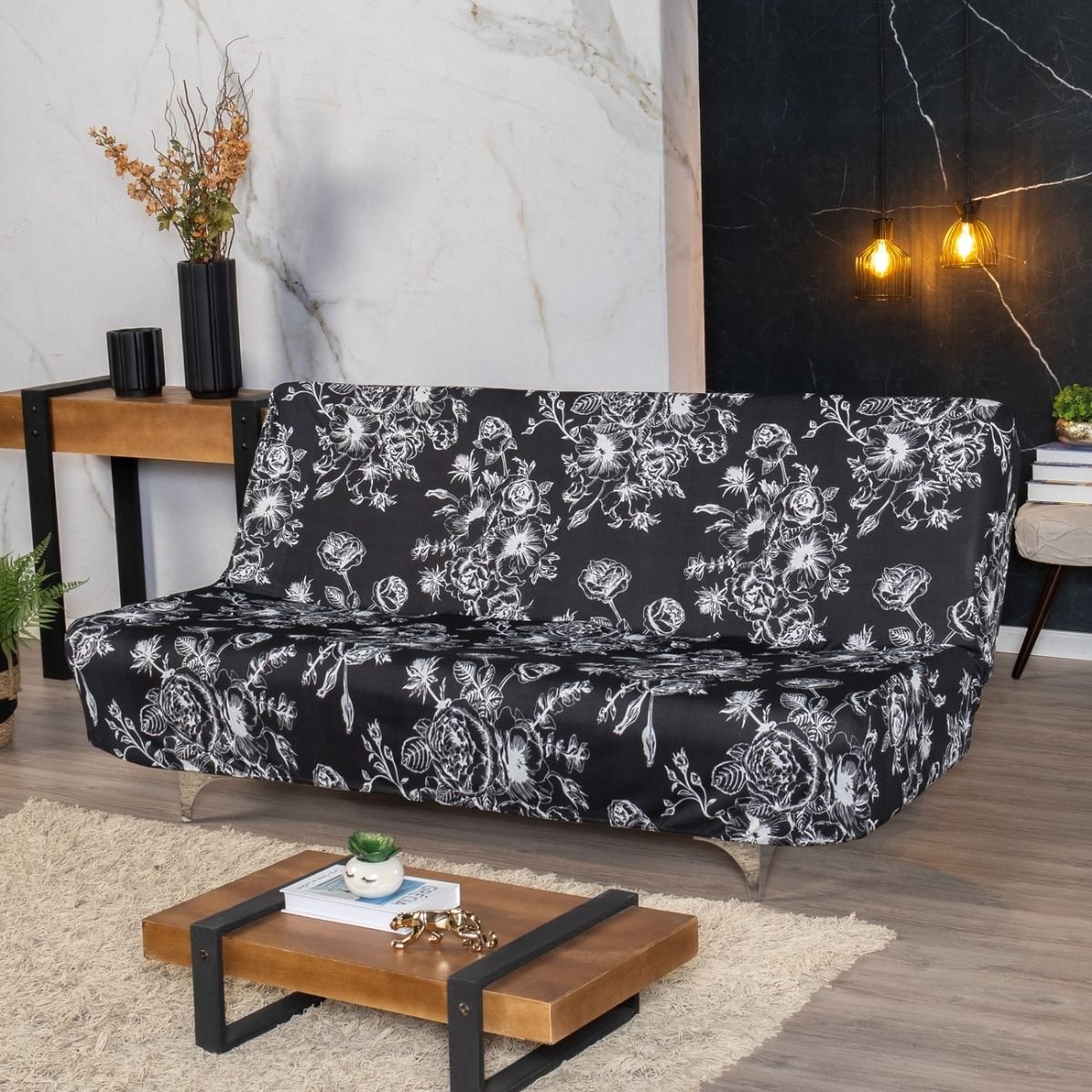 Capa Para Sofá Sem Braço Modelo Sofá Cama Fundas De Futon Estampada De Malha Premium 2 Lugares 1,20 