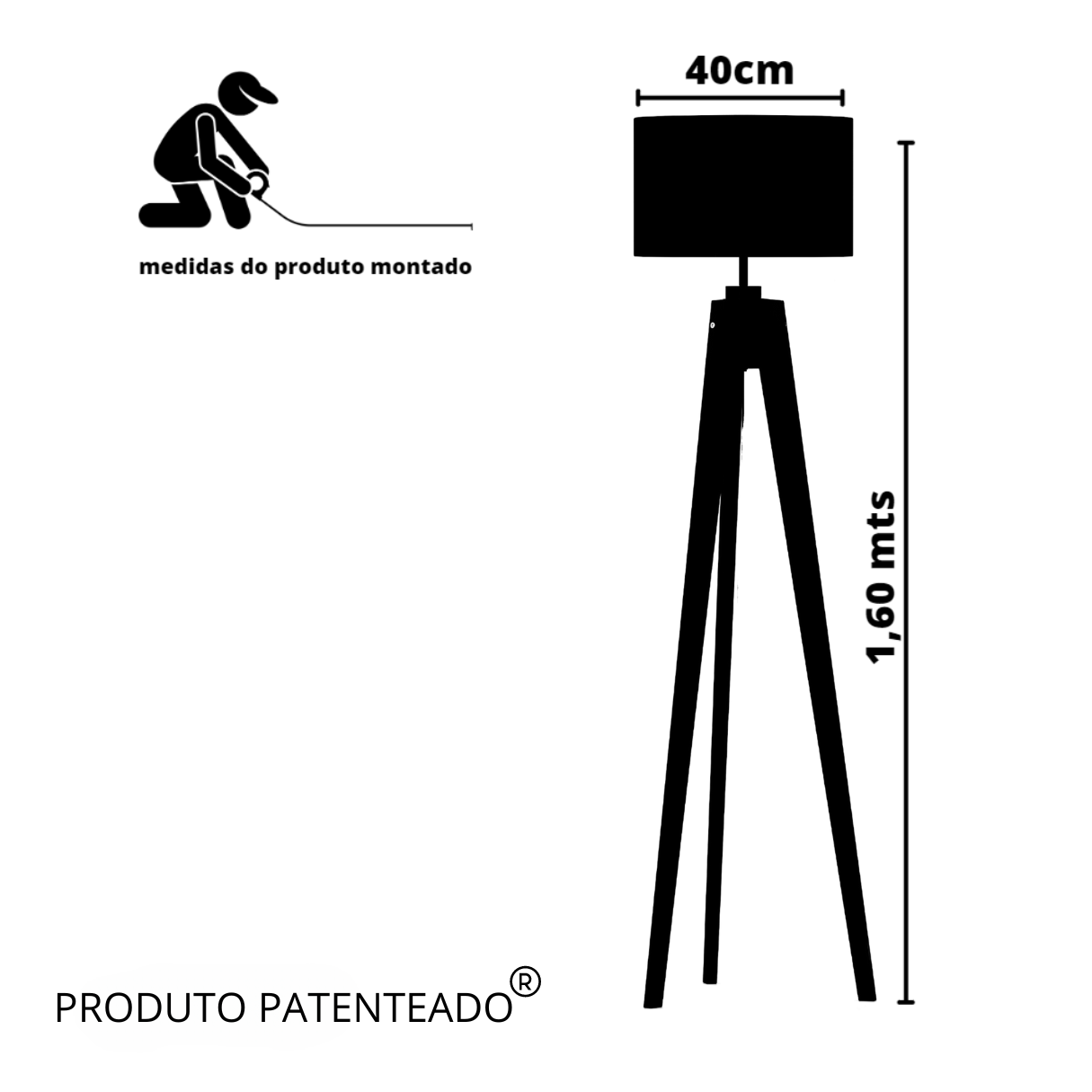 Luminária de Chão Roma Iluminação Elegante C/ Cúpula Preta - 5