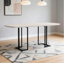Ver imagem 1 de Mesa de Jantar 6 Lugares Retangular Orgânico com Vidro 180cm Pés Industrial Alina N01 Off White Pret