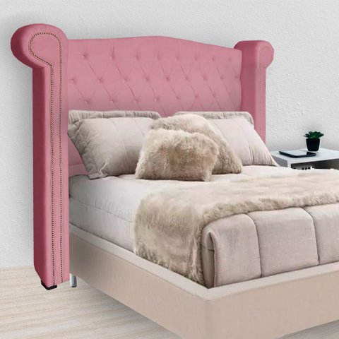Cabeceira Estofada Sienna para Cama Box Queen 160 cm Suede Rosa