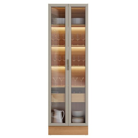 Cristaleira para Sala de Jantar 2 Portas de Vidro com Led Fascínio L05 Jequitibá Gris Fosco - Lyam D