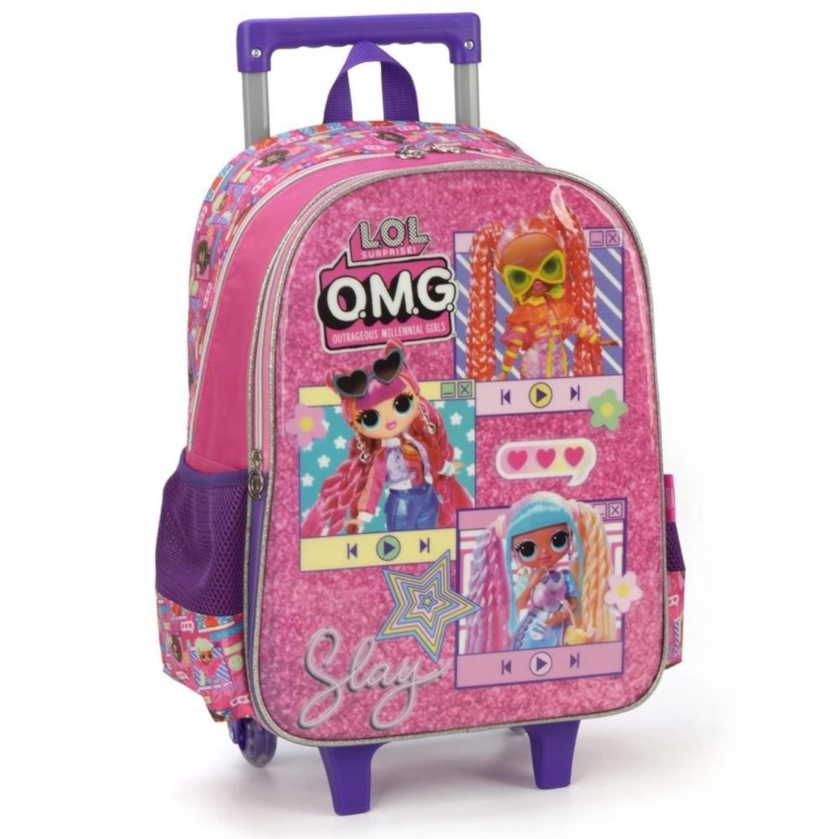 Kit Mochila Rodinhas Lancheira Infantil Menina Lol Omg Rosa Luxcel - 3