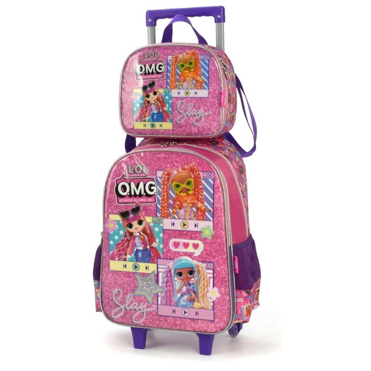 Kit Mochila Rodinhas Lancheira Infantil Menina Lol Omg Rosa Luxcel - 2