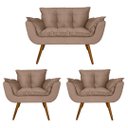 Ver imagem 1 de Conjunto Namoradeira Com 2 Poltronas Sala de Estar Opala Suede Cappuccino - LM DECOR