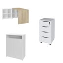 Ver imagem 2 de Escrivaninha Mesa Escritório em L com Balcão 1 Gaveteiro 4 Gavetas 2 Portas 135cm Carvalho e Branco
