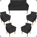 Ver imagem 1 de Kit Namoradeira Decorativa Para Sala Capitonê Com Base + 4 Poltronas Para Recepção Suede