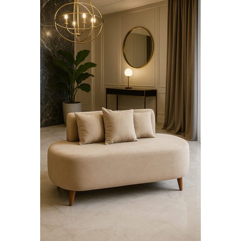 Sofá  Curvo 02 Lugares Orgânico Feijão Tecido Boucle Namoradeira Para Sala  Largura 1,30 Cm Visammer