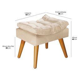 Puff Sênior Luxuoso Banco Apoio Pés Almofadado Penteadeira:bege Suede - 4