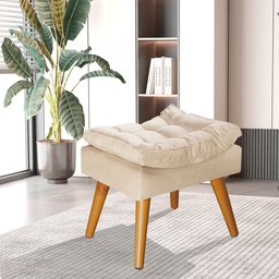 Puff Sênior Luxuoso Banco Apoio Pés Almofadado Penteadeira:bege Suede - 1