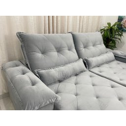 Sofá Retrátil Reclinável 5 Lugares 2.50m Valência - Prata Veludo - 5