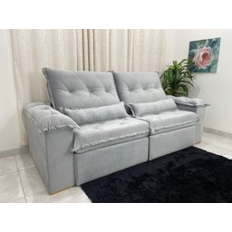 Sofá Retrátil Reclinável 5 Lugares 2.50m Valência - Prata Veludo - 4
