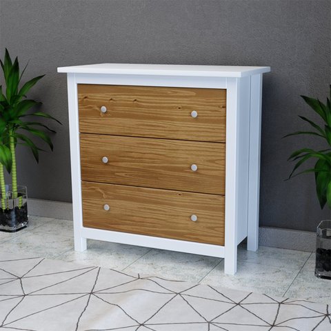 Cômoda 3 Gavetas em Madeira Maciça Amélia Branco/Cera