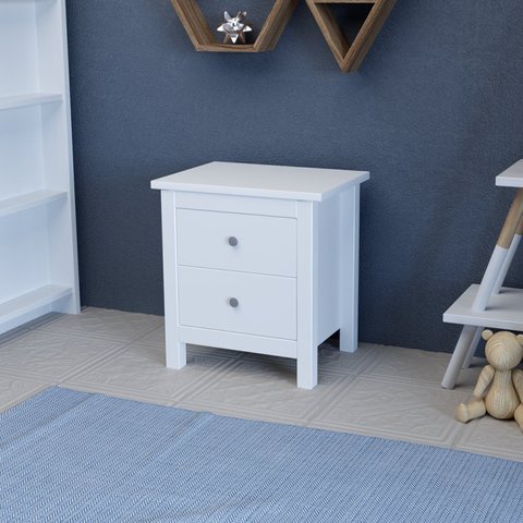 Mesa de Cabeceira 2 Gavetas em Madeira Maciça Alba Branco