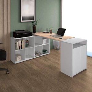 Escrivaninha Mesa Escritório Diretor em L com Nichos e Balcão Espresso Móveis