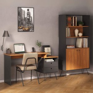 Kit Industrial 2 Peças com Escrivaninha 2 Gavetas e Estante Alta