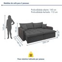 Ver imagem 3 de Sofá Cama Retrátil e Reclinável 3 Lugares Veludo Cinza Michigan 220cm Yescasa