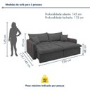 Ver imagem 3 de Sofá Cama Retrátil e Reclinável 3 Lugares Veludo Cinza Michigan 220cm Yescasa