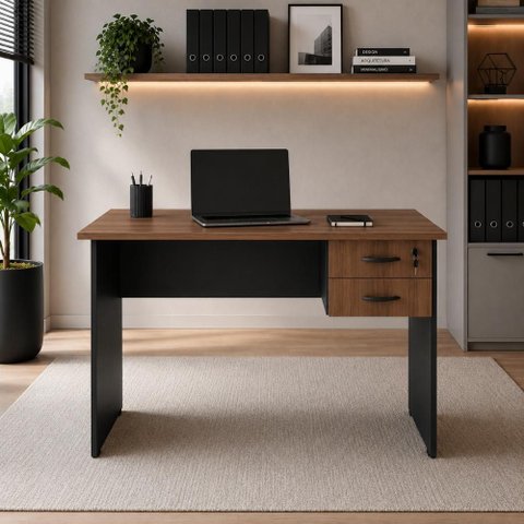 Escrivaninha com Gaveteiro SUSPENSO120CM X 60cm Home Office Pés Painel F5 Office Cor:Nogal com