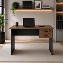 Ver imagem 1 de Escrivaninha com Gaveteiro SUSPENSO120CM X 60cm Home Office Pés Painel F5 Office Cor:Nogal com