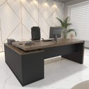 Ver imagem 6 de Conjunto 2 Peças 1 Mesa em L Diretoria Tampo Tamburato com 1 Armário Alto Charuto Preto Marrom Artany