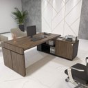 Ver imagem 7 de Conjunto 2 Peças 1 Mesa em L Diretoria Tampo Tamburato com 1 Armário Alto Charuto Preto Marrom Artany