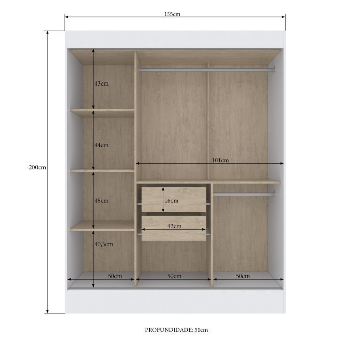 Quarto Modulado Casal 2 Peças Guarda Roupa 3 Portas 2 Gavetas com Ponte Munique Móveis Doripel - 4