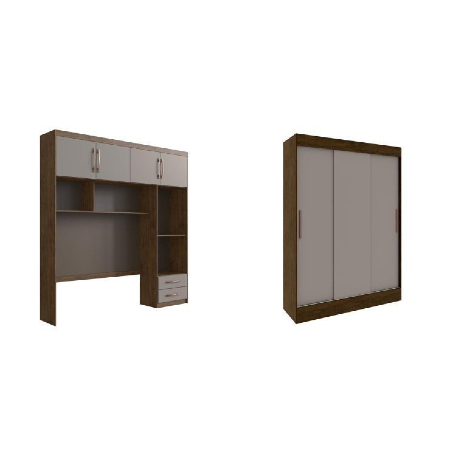 Quarto Modulado Casal 2 Peças Guarda Roupa 3 Portas 2 Gavetas com Ponte Munique Móveis Doripel - 9