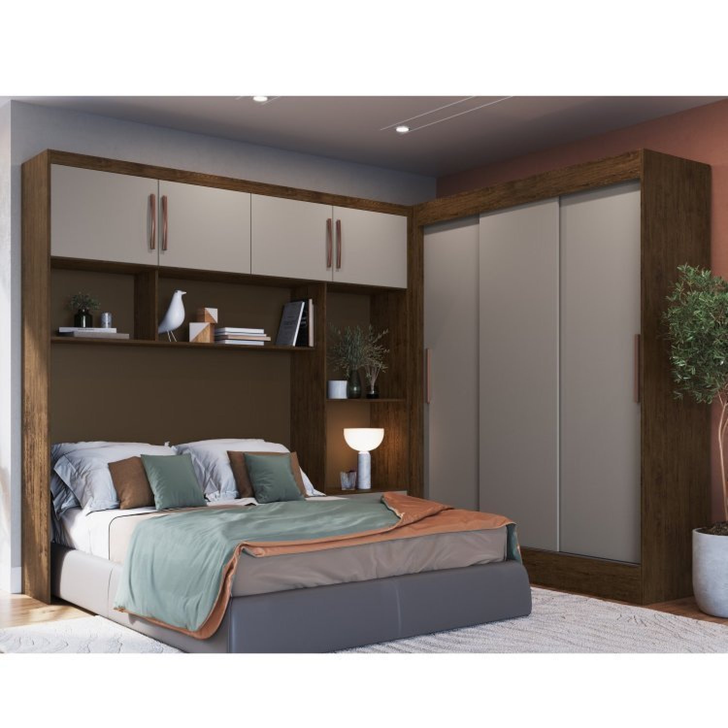 Quarto Modulado Casal 2 Peças Guarda Roupa 3 Portas 2 Gavetas com Ponte Munique Móveis Doripel - 1