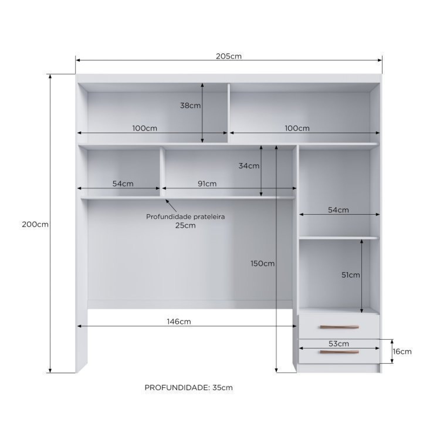 Quarto Modulado Casal 2 Peças Guarda Roupa 3 Portas 2 Gavetas com Ponte Munique Móveis Doripel - 3