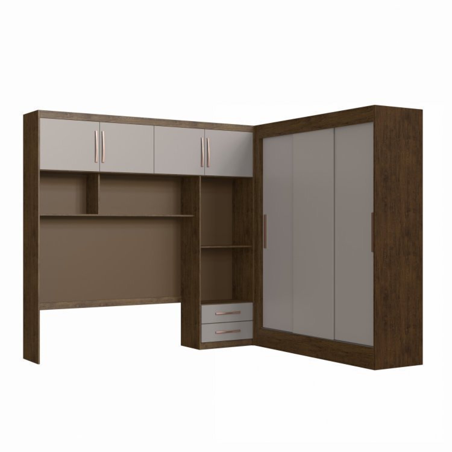 Quarto Modulado Casal 2 Peças Guarda Roupa 3 Portas 2 Gavetas com Ponte Munique Móveis Doripel - 2