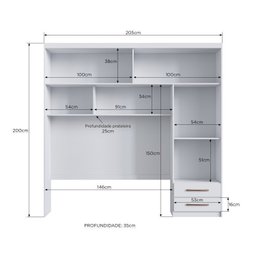 Quarto Modulado Casal 2 Peças Guarda Roupa 3 Portas 2 Gavetas com Ponte Munique Móveis Doripel - 4