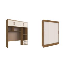 Quarto Modulado Casal 2 Peças Guarda Roupa 3 Portas 2 Gavetas com Ponte Munique Móveis Doripel - 5