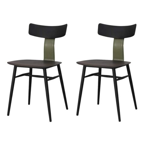 Kit 2 Cadeiras Analu Rivatti 42 Cm (largura) Assento e Encosto Pp Preto Detalhe em Pu Verde Base Aç
