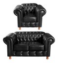 Ver imagem 1 de Conjunto Sofá E Poltrona Luís Xv Chesterfield Capitonê Retrô - Couríssimo Preto