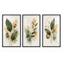 Ver imagem 3 de Kit 3 Quadros Folhagem Verde Dourado Aquarela com Moldura Preta