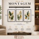 Ver imagem 4 de Kit 3 Quadros Folhagem Verde Dourado Aquarela com Moldura Preta
