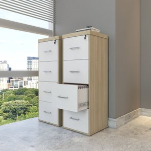 Kit 2 Gaveteiros para Pasta Suspensa 4 Gavetas com Chave Tampo em Tamburato 