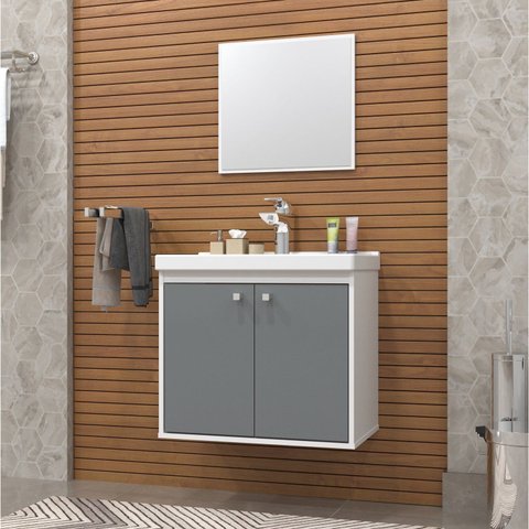 Gabinete Suspenso para Banheiro com Cuba 50cm Bergamo Branco/Gianduia