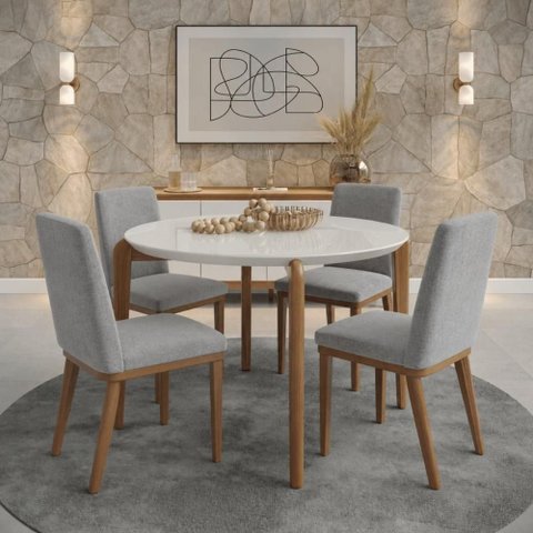 Conjunto de Jantar Mesa c/Vidro Donatella 4 Cadeiras Kalina - Cinza