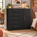 Ver imagem 3 de Cômoda para Roupas com 5 Gavetas e 1 Porta, Móvel Organizador para Quarto - Preto