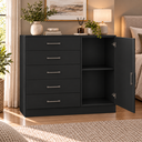 Ver imagem 4 de Cômoda para Roupas com 5 Gavetas e 1 Porta, Móvel Organizador para Quarto - Preto